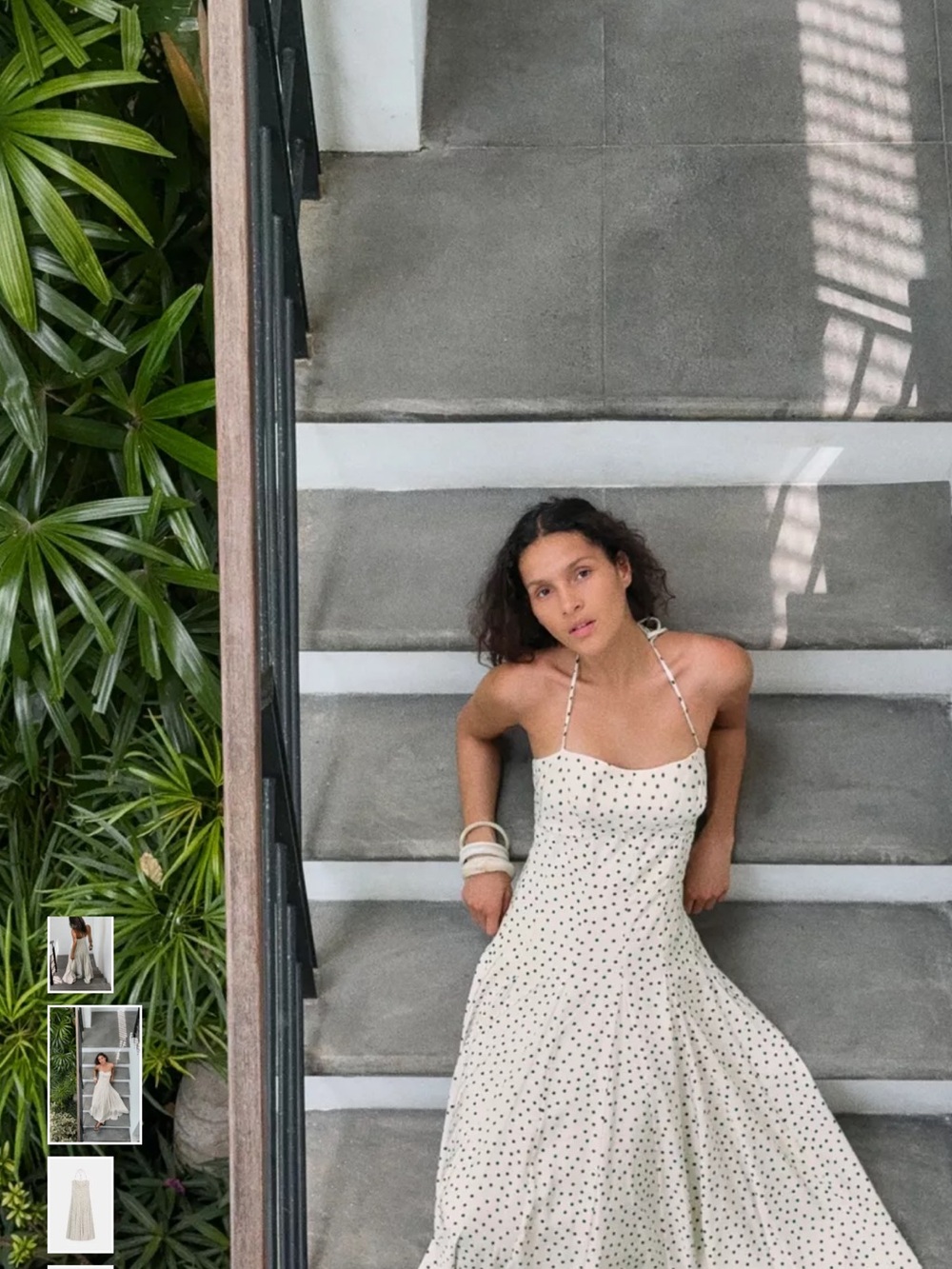Zara Cream Halter Maxi Dress with Black Polka Dots